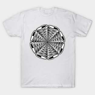 Circle Pop Mandala - Intricate Black and White Digital Illustration, Vibrant and Eye-catching Design, Perfect gift idea for printing on shirts, wall art, home decor, stationary, phone cases and more. T-Shirt